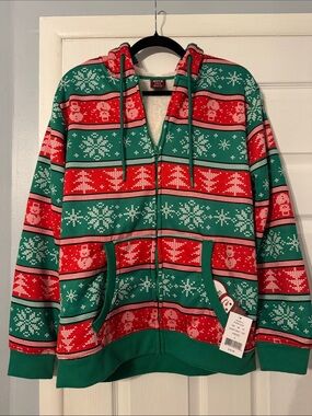 ADT Men’s Red & Green Holiday Sherpa Lined Zip-Up Hoodie